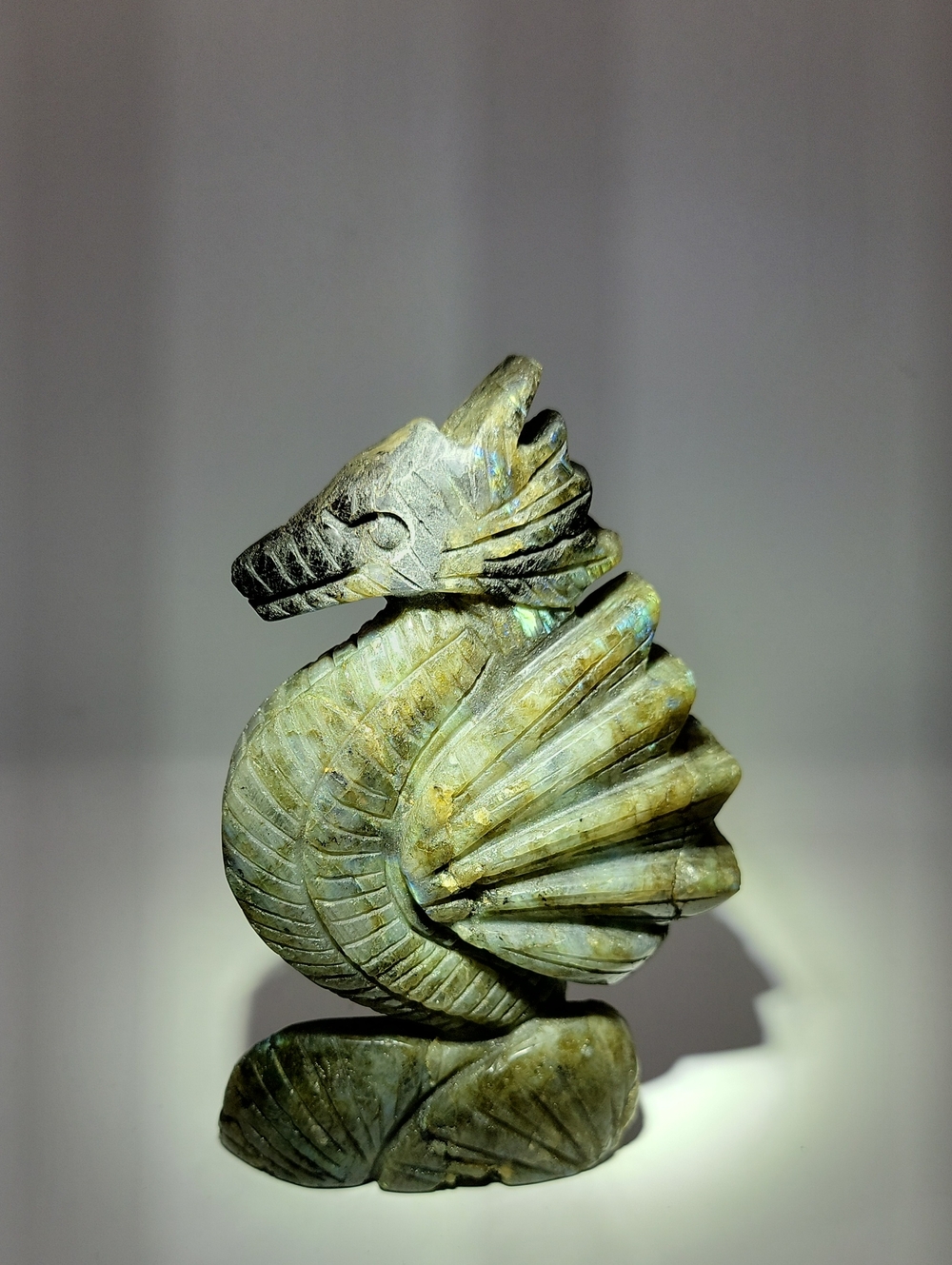 Hand Carved Labradorite Sea Dragon Natural Gemstone Crystal Flash Figurine